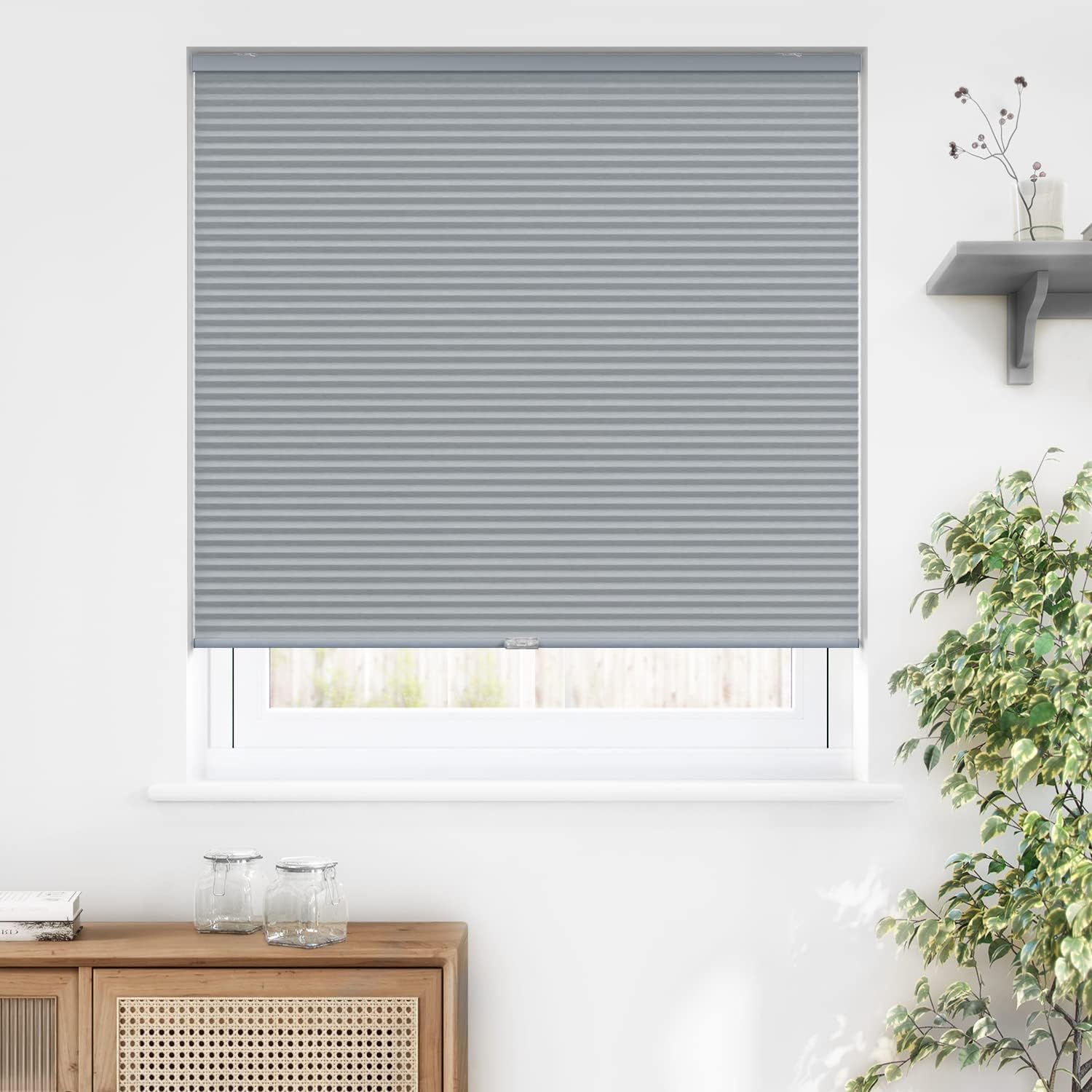 LazBlinds Cordless Cellular Shades, Blackout Privacy Honeycomb Shades for Home, Thermal Insulation Noise Reduction Blinds for Windows, 23'' W x 64'' H, Dark Grey Image