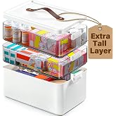 Homaigie Extra Tall 3-Tier Medicine Cabinet Organizer for Medicine Bottles Organizer, Portable Medicine Storage Box with Leather Handle, Empty First Aid Kit Container for Home, Classroom