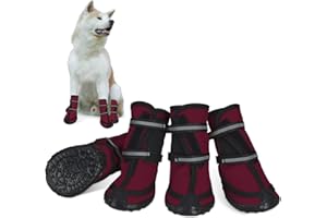 DOCIOTE Dog Shoes for Large Dogs Winter Snow Dog Booties with Adjustable Straps Rugged Anti-Slip Sole Paw - Sports Running Hiking Pet Dog Boots Protectors Comfortable Fit for Medium Large Dog (XL, Red)
