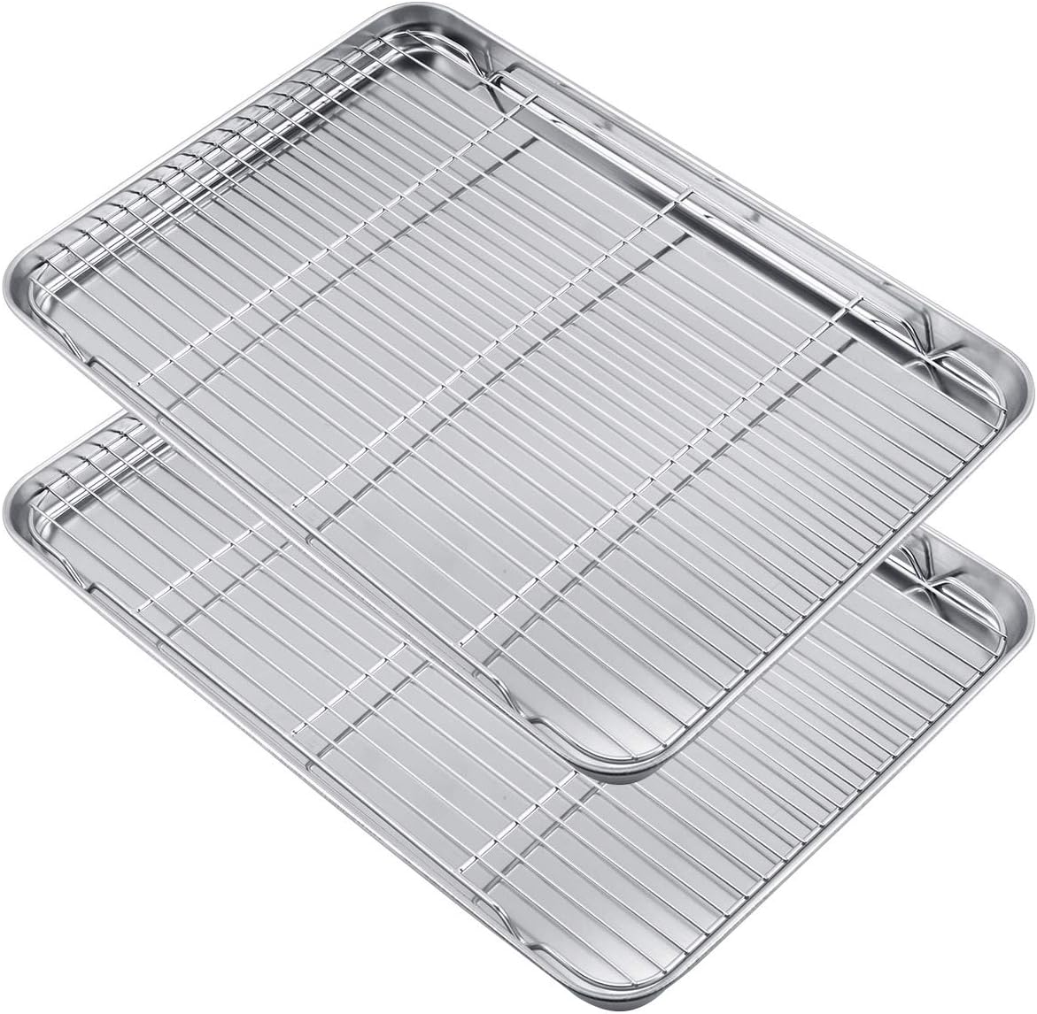 WEZVIX Large Baking Sheet with cooling rack Set of 4, Half Size Stainless Steel Baking Tray Cookie Sheet Oven Tray Pan 19.6 x 13.5 x 1.2 inches, Rust Free & Less Stick, Easy Clean & Dishwasher Safe
