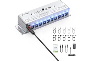 OTraki Guitar Pedal Power Supply 10 Individual DC Output Interfaces Pedal Power Supplies for 18V 12V 9V Effect Pedal Power Supply with Smart Short Circuit and Over Current LED Indicate, White