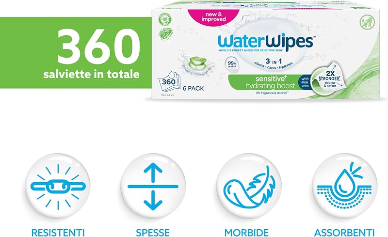 Sensitive + Hydrating Boost Wipes, 6 Confezioni