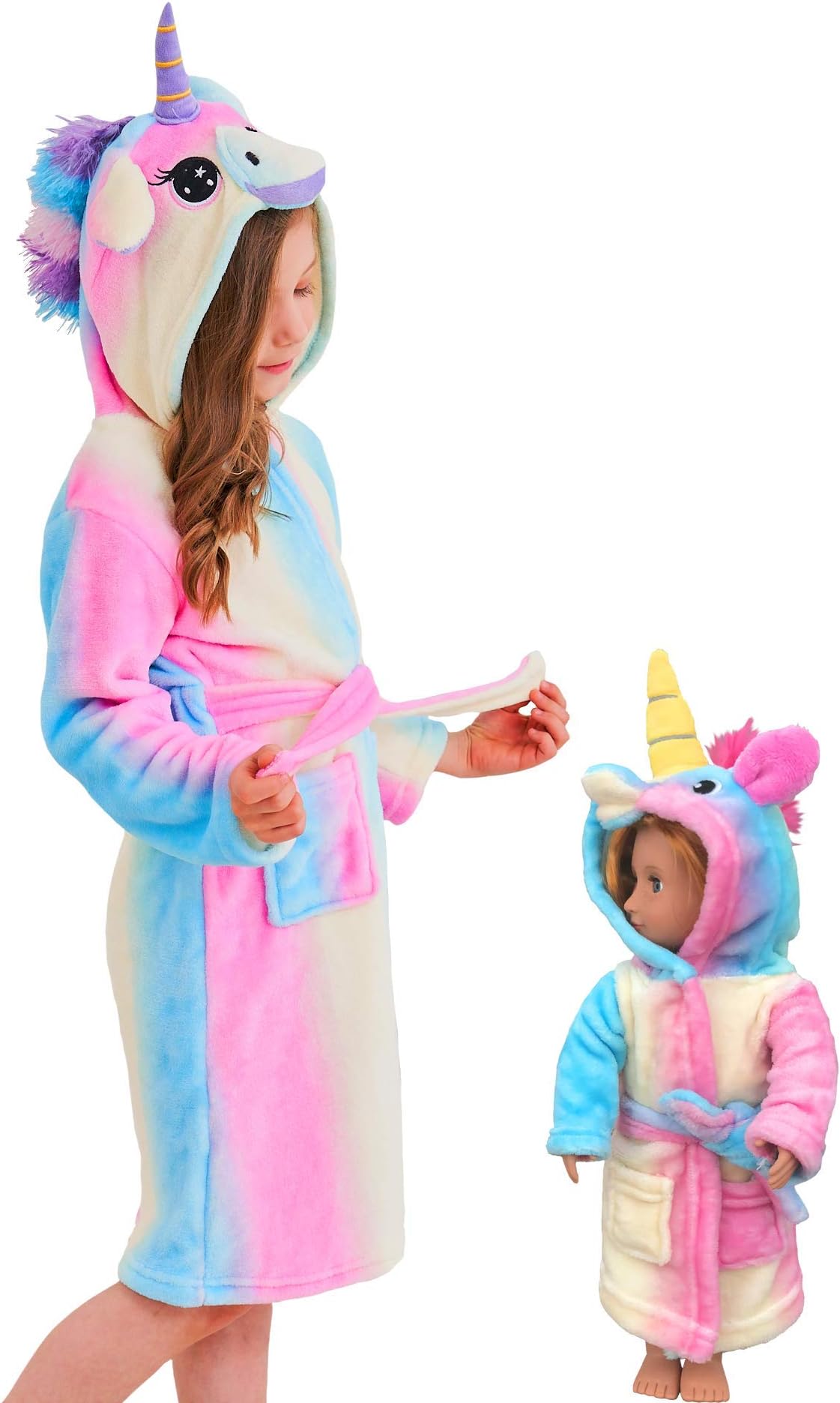 Unicorn Hooded Bathrobe Sleepwear Matching Doll & Girls Gifts
