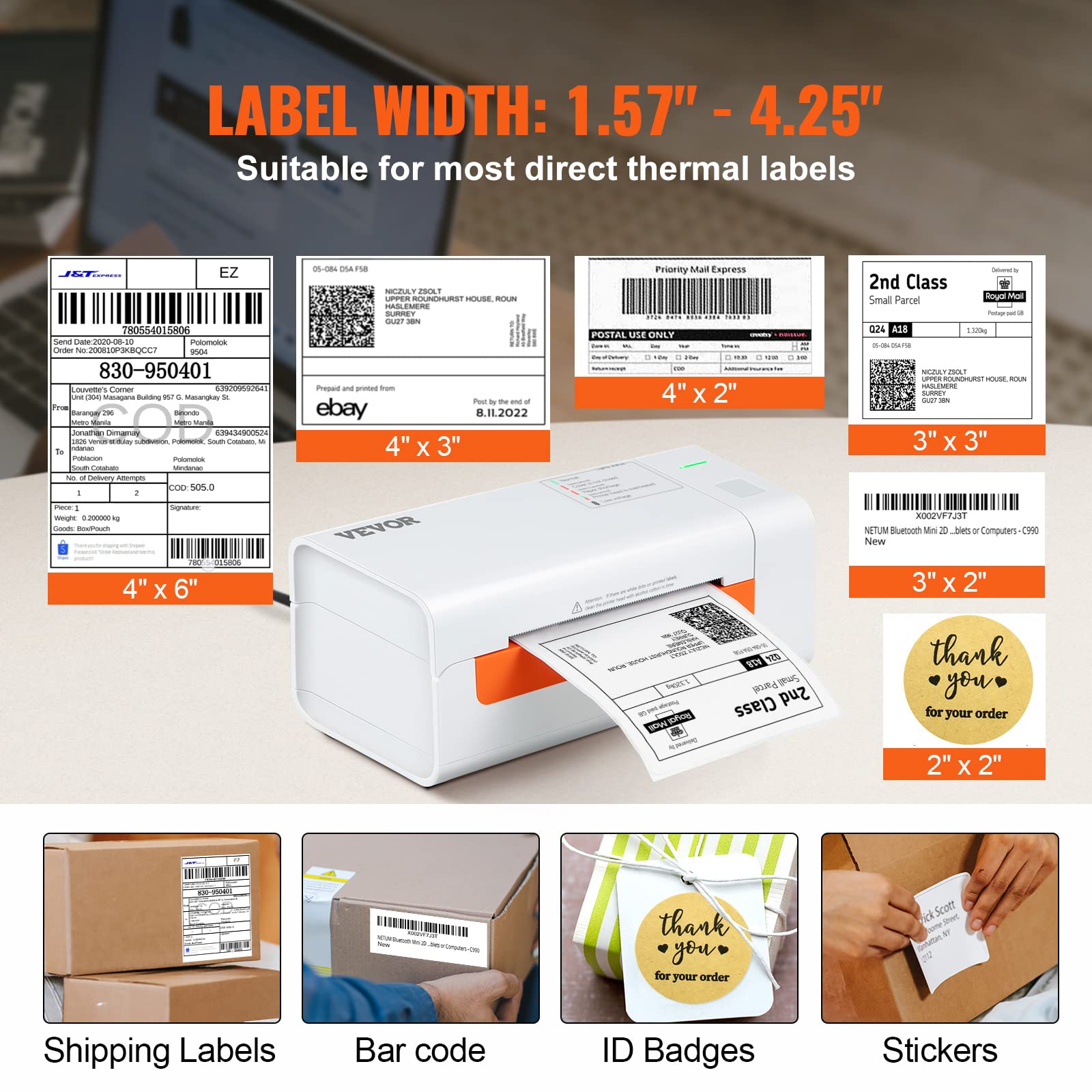 VEVOR Thermodirekt-Etikettendrucker 4x6 USB-Barcode 150 mm/s 203dpi für Paketversand kompatibel mit Amazon/eBay/Etsy/UPS Support Windows/macOS/Linux/Linux/Chromebook Weiß 5