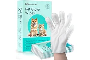 LULUMONSTER Pet Glove Wipes for Dogs and Cats [Individually Wrapped][Hypoallergenic Cleaning & Deodorising] Glove Bathing Wipes Moisture-rich Thickened Gloves for Daily Care, Traveling, Rinse Free Grooming Wipes