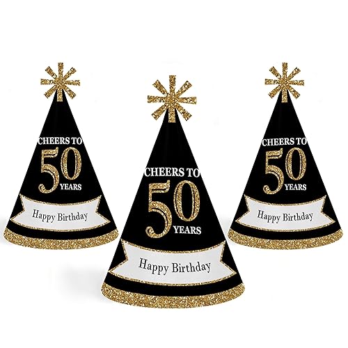 Big Dot of Happiness Adult 50th Birthday Gold Cone Birthday Party Hats  for Adults Set of (Standard Siz