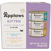 Applaws Kitten Variety in Broth Wet Food, 3-Flavor 16-Pack 2.47 oz Cans | Tuna, Salmon &amp; Chicken Variety, 100% Natural, High Quality Protein, Limited Ingredient, Complementary Wet Food, Grain Free