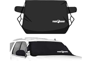 FrostGuard Deluxe | Full-Coverage Car Windshield Cover for Ice and Snow, XL Size - Wiper Blade + Side Mirror Coverage - Fit-Fast Straps + Security Panels - Black, 41 x 68 Inches