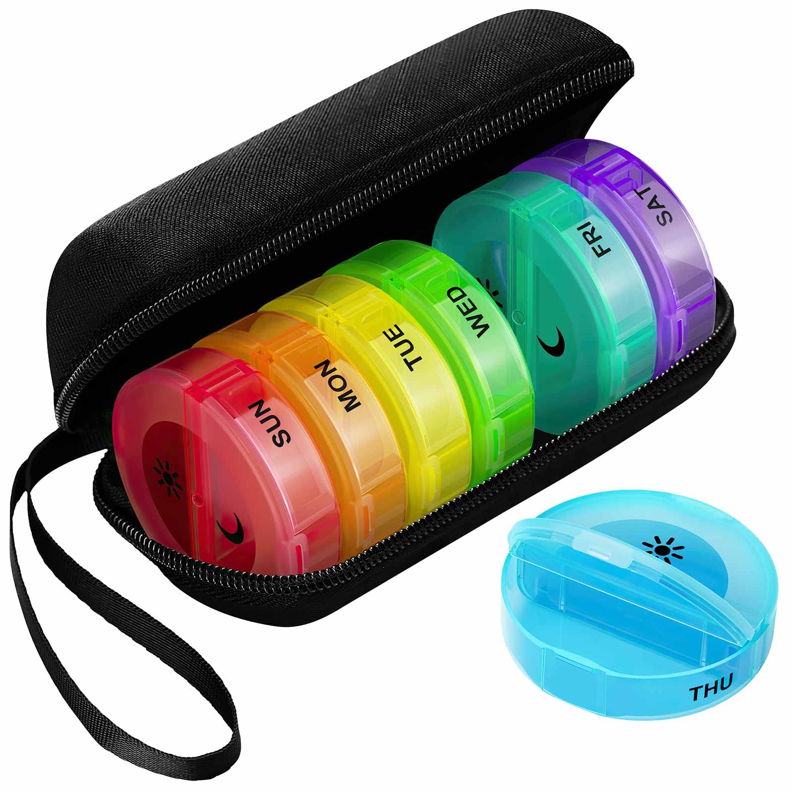 Barhon Travel Pill Organizer 2 Times A Day, Weekly Pill Box with Zipper Cloth Bag, Portable 7 Day Medicine Organizer for Pills Vitamin(Black)