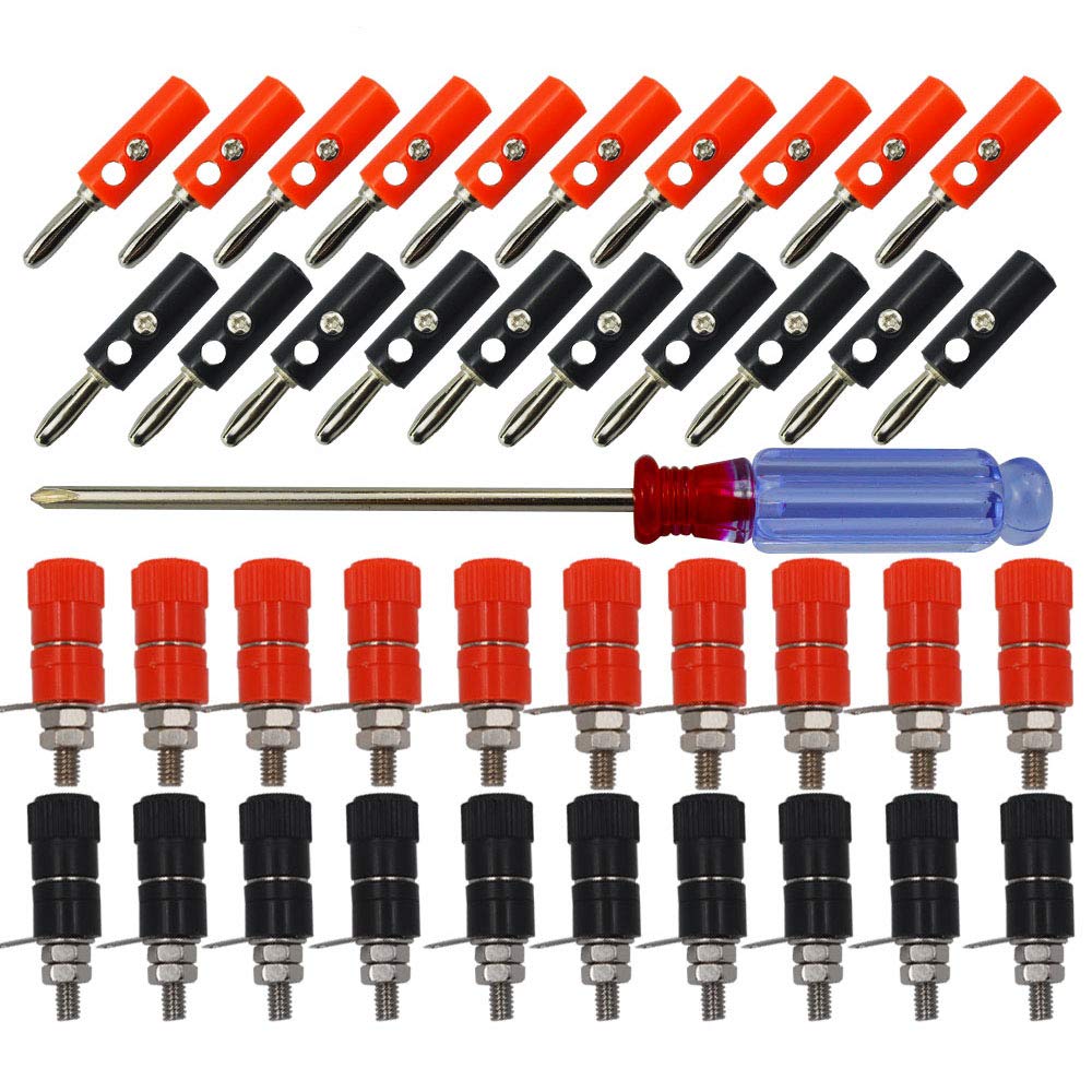 senvenelec 40Pcs Banana Connector, 4mm Banana Terminal Adapter, Banana Connector Terminal, Banana Audio Video Connector - Black Red (20 Men + 20 Women)