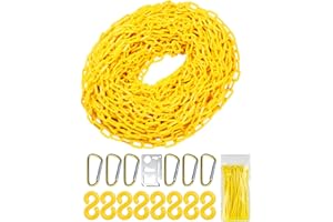 INPARALLUV Yellow Plastic Chain - 65 32 50 Feet Plastic Safety Barrier Chain for Crowd Control, Parking Barrier and Delineator Post with Base - Safety Security Chain with Accessories