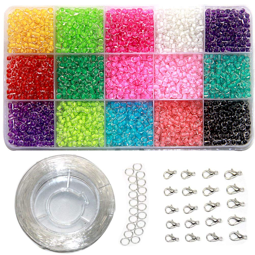 Ewparts 3mm Mini Glass Beads for Children DIY Bracelet Art & Jewellery-Making, Baby girls Gift, Bead String Making Set (Color in Beads)