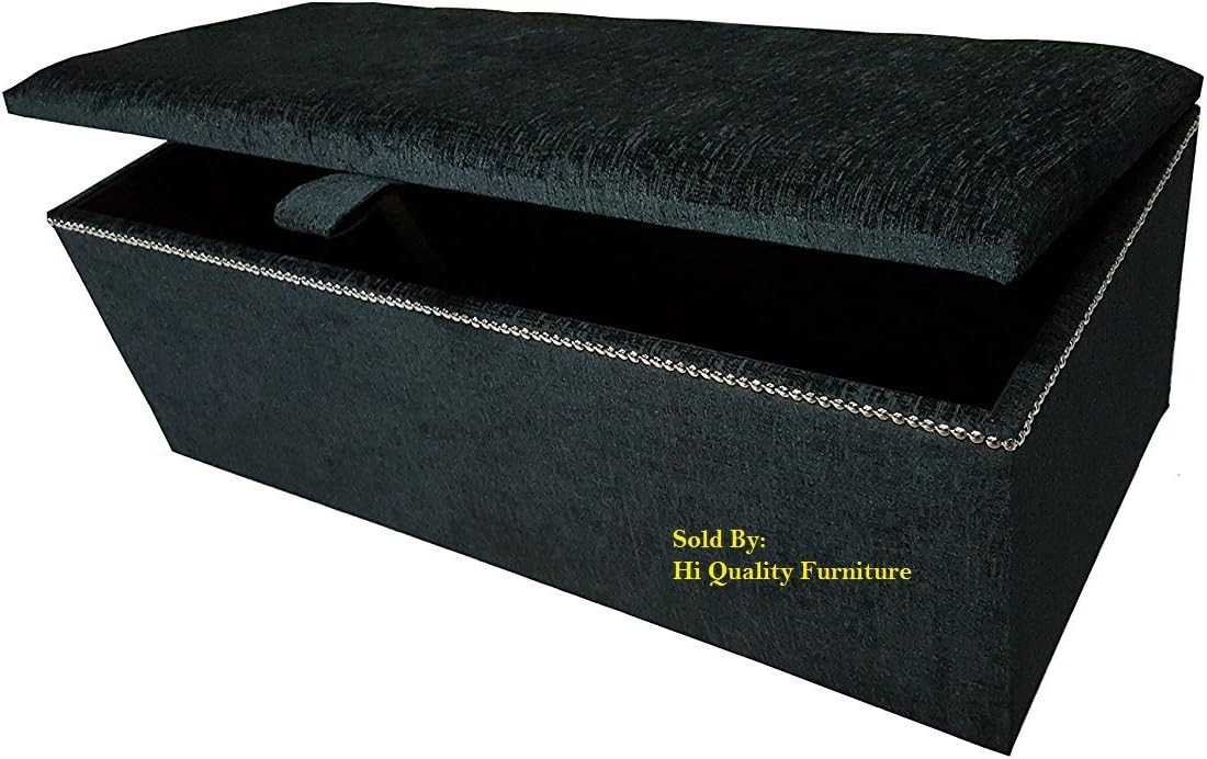 Hi Quality Furniture 40" Extra Large PARIS Crushed Velvet ottoman storage box. (Black)