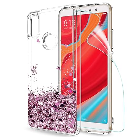 LeYi Hülle Xiaomi Redmi S2 Glitzer Handyhülle mit HD Folie Schutzfolie,Cover TPU Bumper Silikon Flüssigkeit Treibsand Clear S