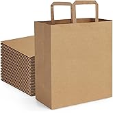 BagDream Large Paper Grocery Bags 12x7x14 Inches 100Pcs - Kraft Brown Shopping Bags With Handles, Heavy Duty Barrel Sack, Recycled Takeout Retail Paper Gift Bags Bulk