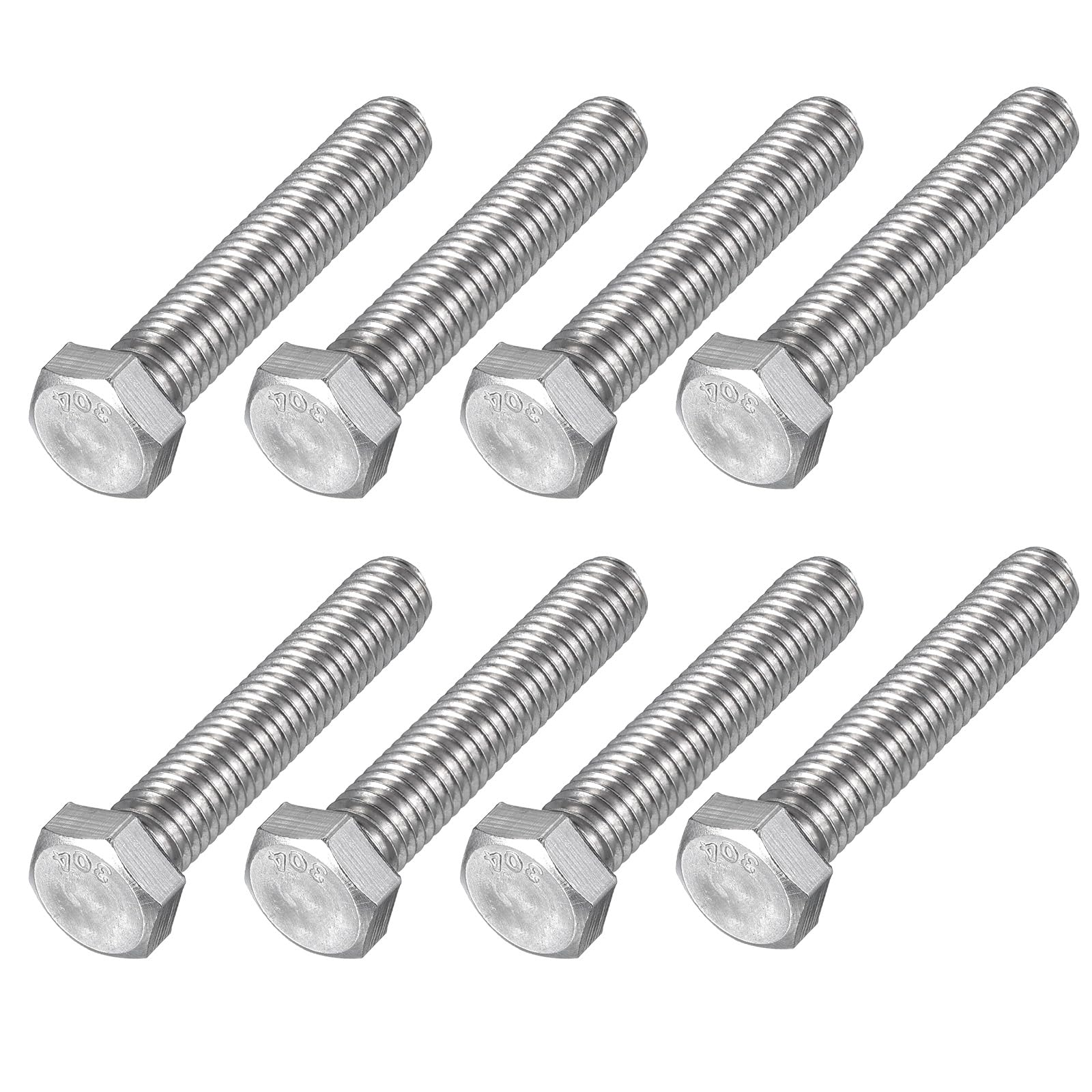 METALLIXITY Hex Head Bolts (3/8-16 x 2") 8Pcs, 304 Stainless Steel 18-8, Fully Threaded, External Hex Drive, Plain Finish, Hex Head Screw Bolt, Silver