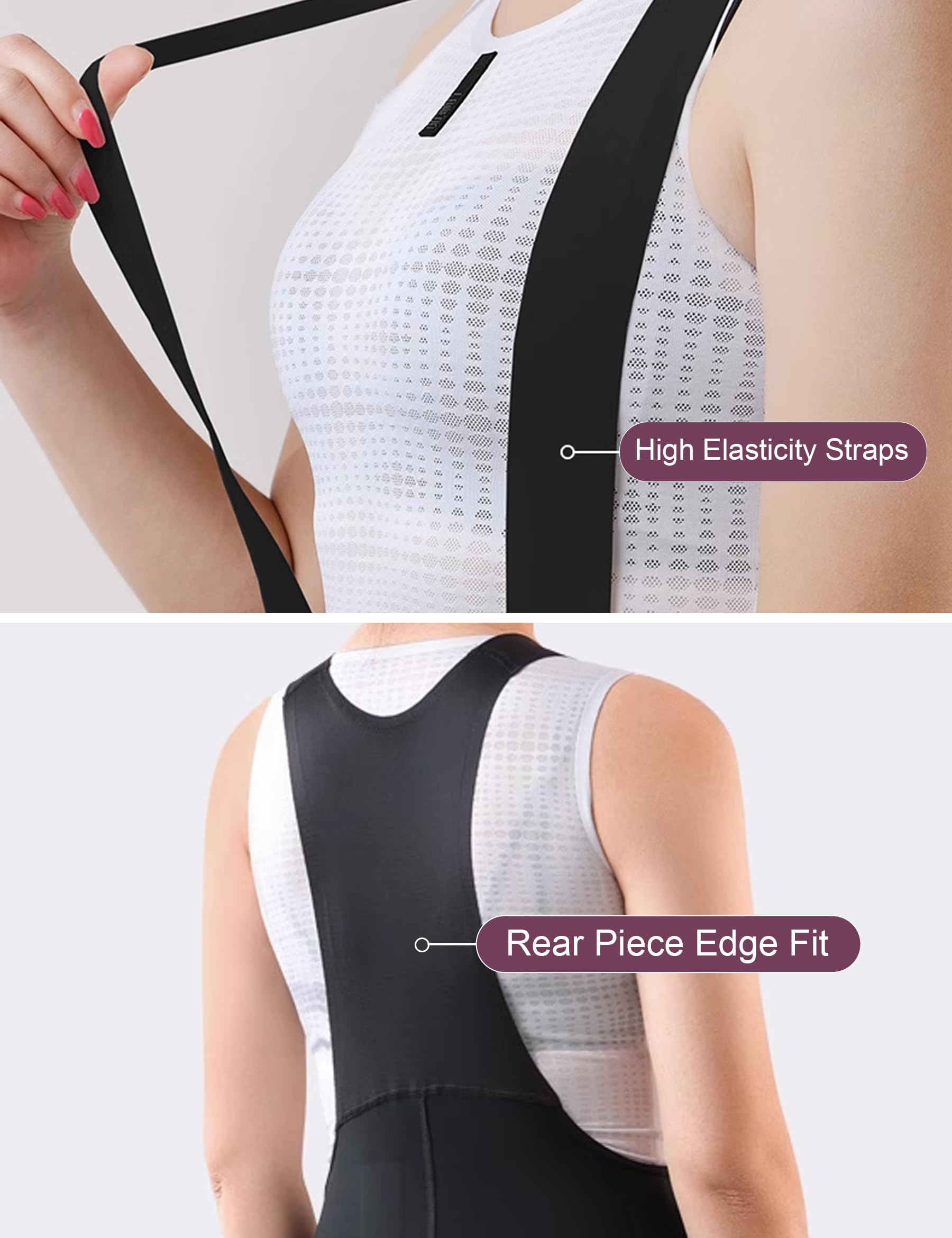 LAMEDA Fahrrad Trägerhose Fahrradhose Damen Kurz Gepolsterte Bib Shorts Sommer Atmungsaktiv Elastisch Radhose für Radfahren Rennrad Schwarz L 5