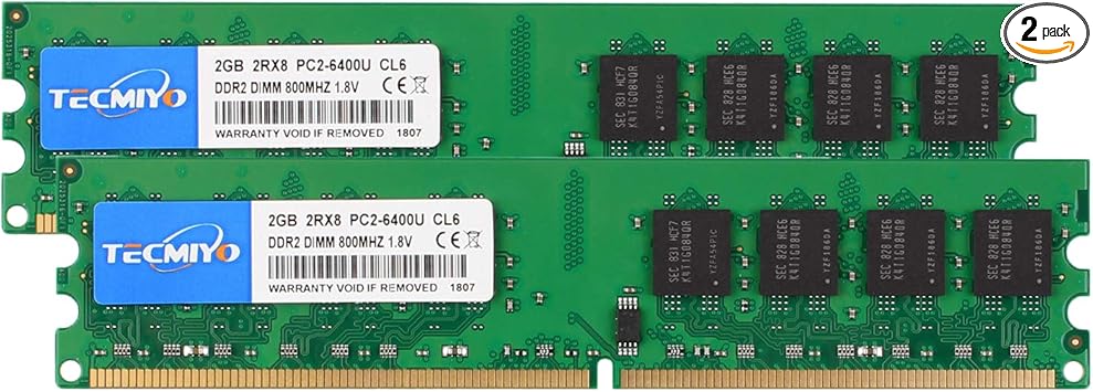 Tecmiyo 4gb Kit 2x2gb Ddr2 800mhz Pc2 6400 Pc2 6400u Non Ecc Unbuffered 1 8v Cl6 2rx8 Dual Rank 240 Pin Udimm Desktop Memory Ram Module At Amazon Com