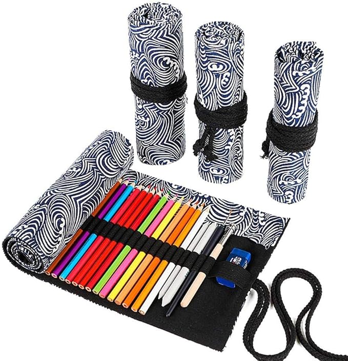 ZJZ Canvas Pencil Case 48 Slot Colouring Pencils Pencil Case for