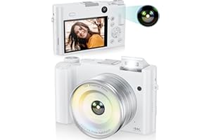 ToAuite 4K Digital Camera for Photography, 64MP Autofocus Vlogging Camera for YouTube with Selfie Lens, Compact Travel Video Camera with Flash, 16X Zoom, Anti-Shake, 32GB Card, 2 Batteries(White)