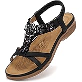 Littleplum Sandals Handmade for Women Arch Support Women's Summer Fashion Non Slip Beach Sandals Comfort Walking Shoes Bohemian Flip Flops Womens Sandals Black Size 6