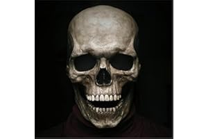 Skull Mask Moving Jaw,Realistic Halloween Mask for Men,Scary Skeleton Grim Reaper Mask,Halloween Creepy Adult Skull Face Mask