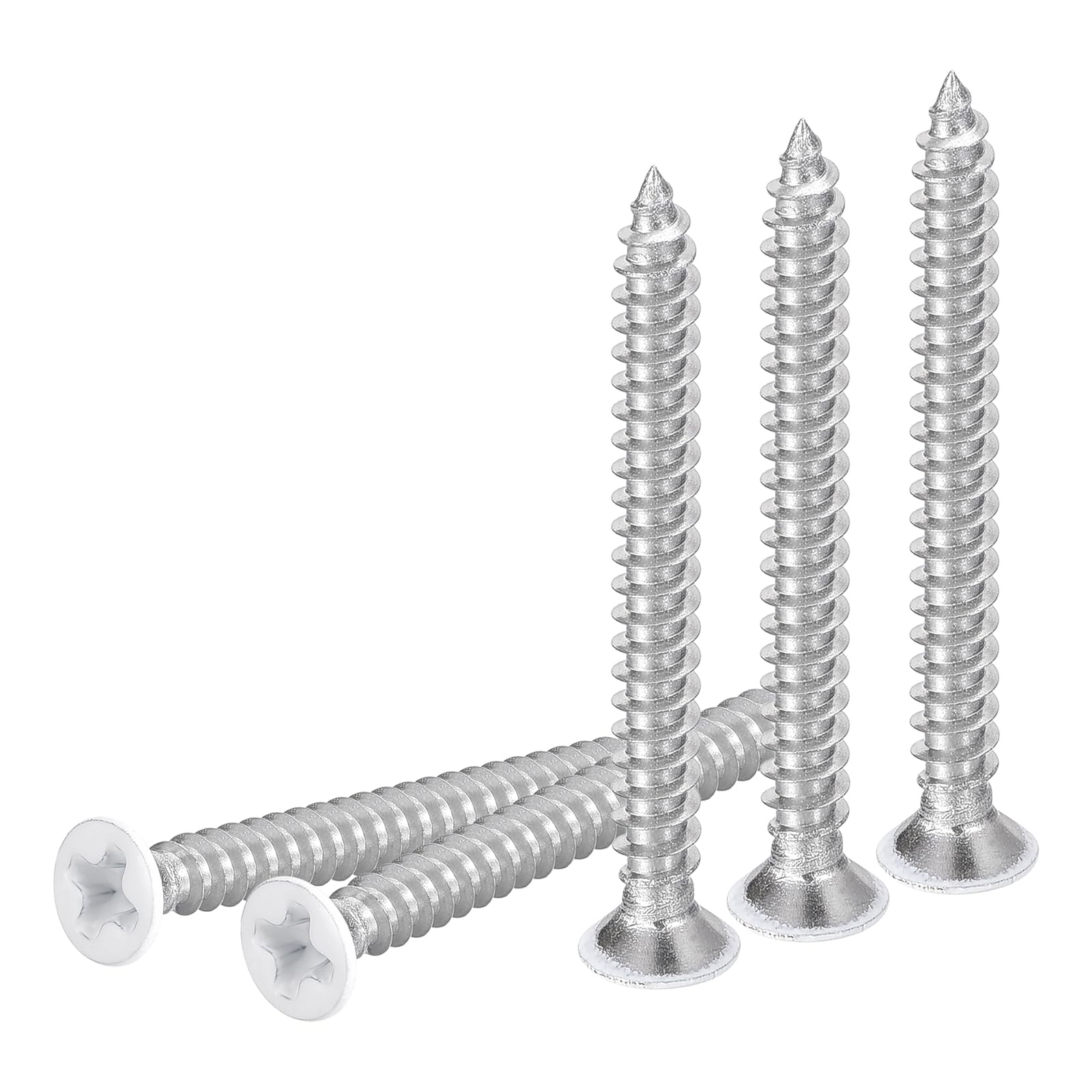 DTGN 50Pcs ST3.5x30mm Flat Head Wood Screws, 304 Stainless Steel White Phillips Self Tapping Screws - Good for Woodworking, Furniture - White — image 1