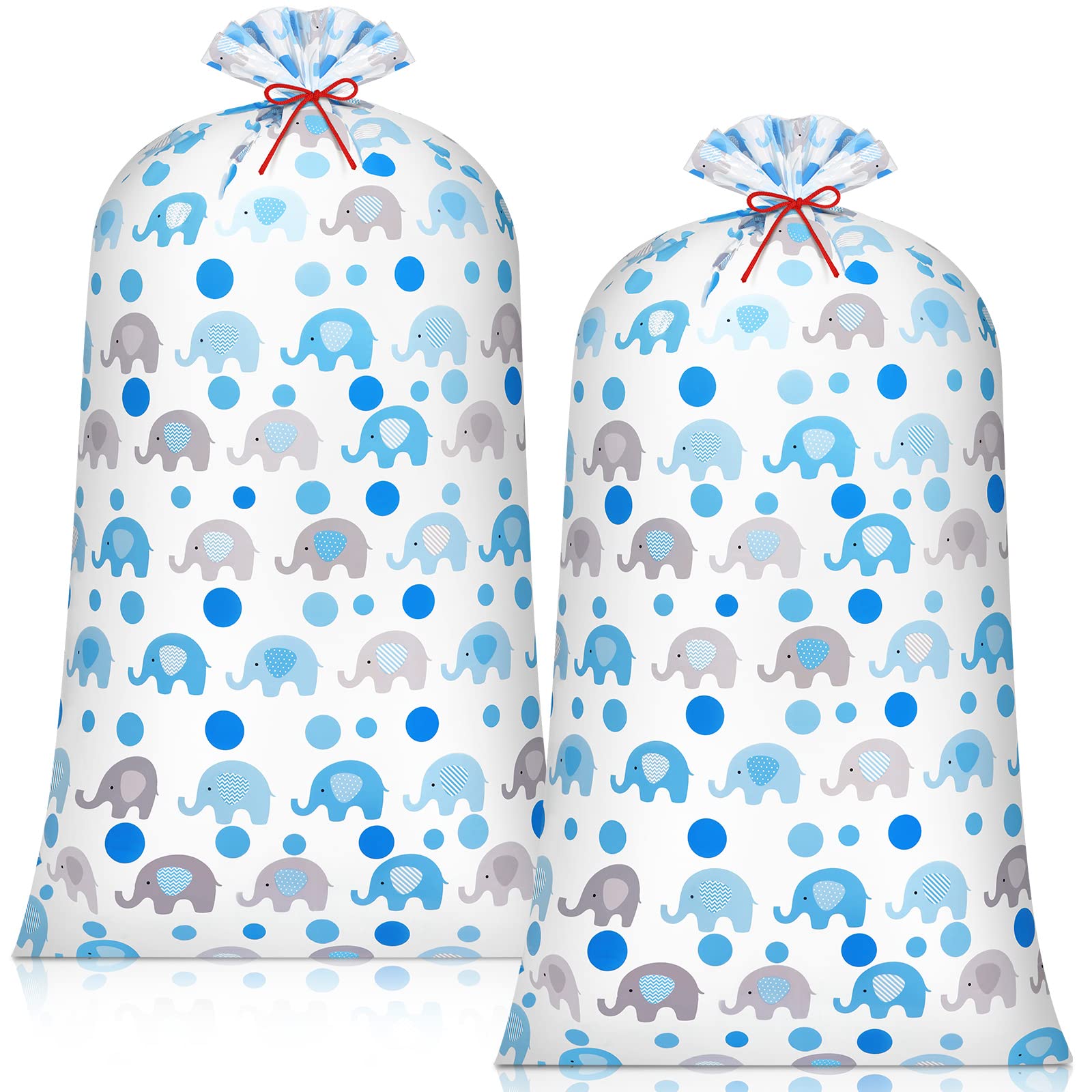 Photo 1 of 2 Pcs 70 Inches Jumbo Gift Bag for Baby Shower, Large Oversized Plastic Gift Bags with Ropes for Parents Party Favors (Blue Elephant Polka Dot)