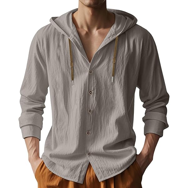 Mens Hoodies Hooded Linen Blend Shirt 424 Lightweight Linen Blend
