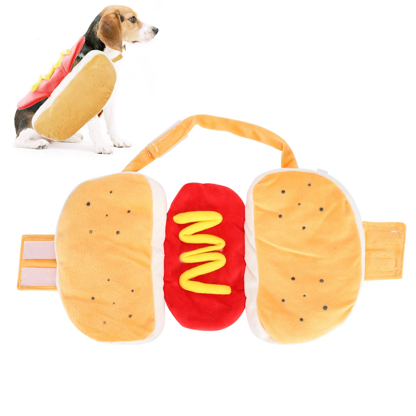 Pet Hot Dog Costume Hamburger Design Dog Clothes Outfit Holiday Party Dress Up Dog Hot Dog Cosplay Suit for Puppy Kitten (S)
