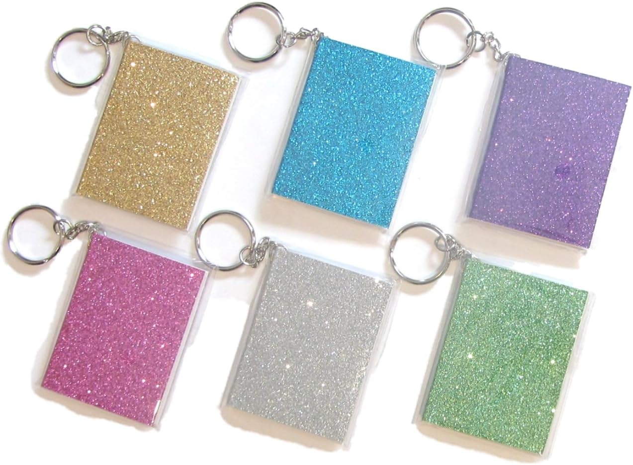 SDM 6 x Bright Sparkle Glitter Keyring Note Pads Notebooks Party Bag Fillers