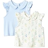 Amazon Essentials x Sofia Grainge Toddlers and Baby Girls' Cotton Short Sleeve Blouses with Ruffles, Pack of 2