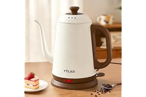YTLAD Gooseneck Electric Kettle 1L, 1000W Fast Boiling for Pour-Over Coffee & Tea, 304 Stainless Steel BPA-Free, Precise Flow Spout, Auto Shut-Off & Boil-Dry Protection, Retro Style (White)