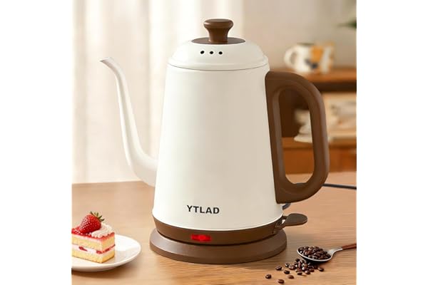 YTLAD Gooseneck Electric Kettle 1L, 1000W, Pour-Over Coffee & Tea | Precise Flow Spout, 304 Stainless Steel, BPA-Free, Fast Boiling, Auto Shut-Off & Boil-Dry Protection, Retro Design (White)