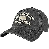LA California Bear Embroidered Vintage Cotton Baseball Cap Adjustable Metal Buckle Unstructured Low-Profile Hat Men & Women