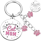 Cat Mom Gifts Keychain for Women - Cute Cat Lover Christmas Gift for Women Mommy Girl with Cat Pink Paw Keyring Best Cat Mom Mother's Day Birthday Thanksgiving Christmas Presents
