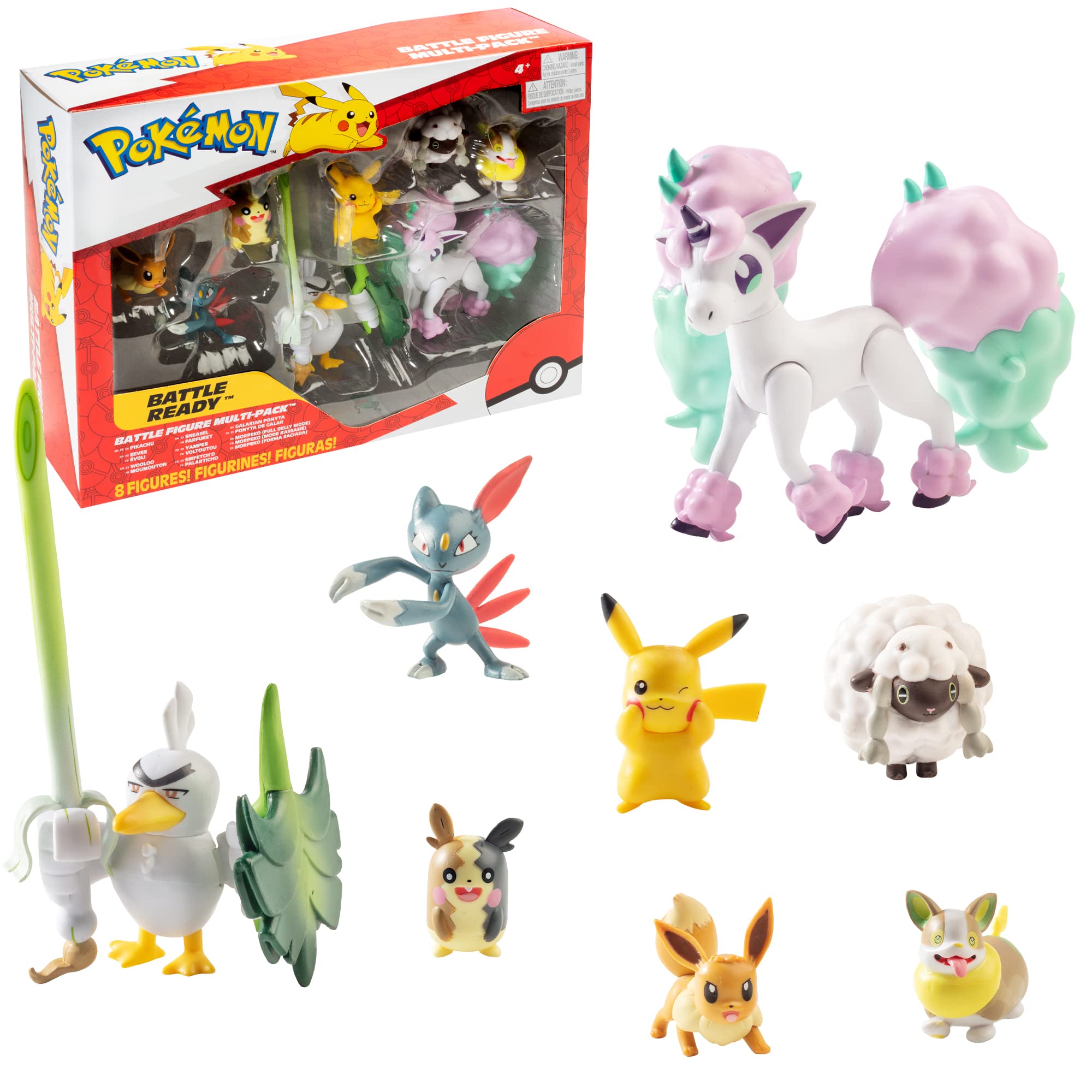 Pokemon Figure Battle Ready! 8-Pack Toy Set - Sword and Shield - 4.5" Ponyta & 2" Pikachu, Eevee, Wooloo, Sneasel, Yamper, Sirfetch'd, Morpeko - Gift for Kids, Boys, Girls - 4+ Image Pokemon Figure Battle Ready! 8-Pack Toy Set - Sword and Shield - 4.5" Ponyta & 2" Pikachu, Eevee, Wooloo, Sneasel, Yamper, Sirfetch'd, Morpeko - Gift for Kids, Boys, Girls - 4+ Image