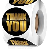 Large Black Thank You Stickers 2 inch - Gold Foil Personalized Sealing Circle Labels, Ideal for Gift Packaging & Small Business | 500 Labels Per Roll