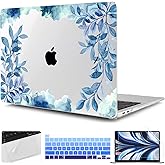 TWOLSKOO Compatible with MacBook Pro 13 inch Case 2022 2021 2020-2016 A2338 M2/M1 A2251 A2289 A2159 A1989 A1706, Plastic Hard Shell Cover & Keyboard Skin & Screen Protector, Blue Floral