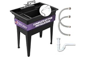 Freestanding Utility Sink with Two Handle Chrome Faucet - 32" Plastic Utility Sink for Garage, Laundry, Indoor and Oudoor Use