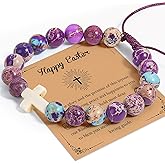 LURLIN Cross Bracelet Christian Gifts for Women - Cross Beaded Bracelets, Natural Stone Christian Religious Jewelry Gifts for Women Men, Jesus Bracelet