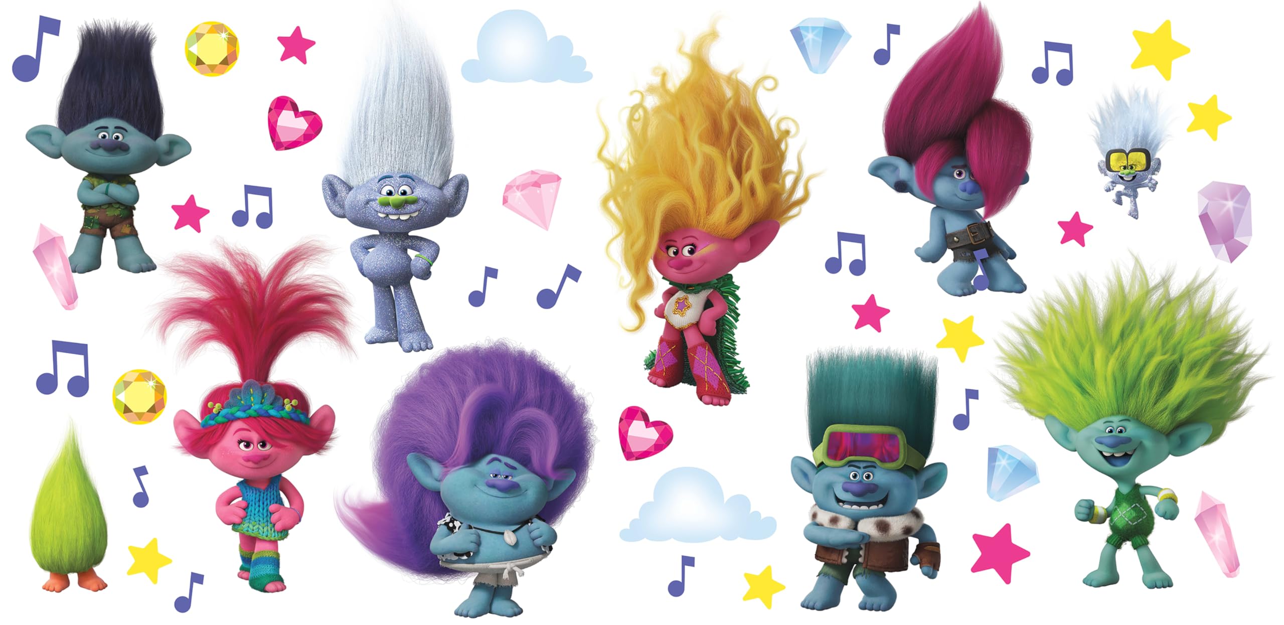 Trolls 3 Band Together with Glitter Wall Decals