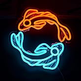 Koi Fish Neon Sign Animal in Sea LED Light up Fish Family Interior Wall Decor Fancy Carp Lucky Charm Neon Lights Hanging Bedroom Home Family Office Business Store Shop