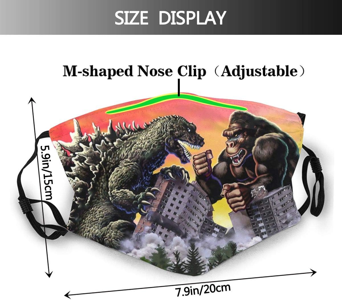 Kawaii Mouth Guard with Replaceable PM2.5 Activated Carbon Cover for Farmer Hiking Volleyball Washable Reusable Breathing Guard, Giant Monsters Dinosaur King Kong Vs. Godzilla - 6 Filters : Sports & Outdoors