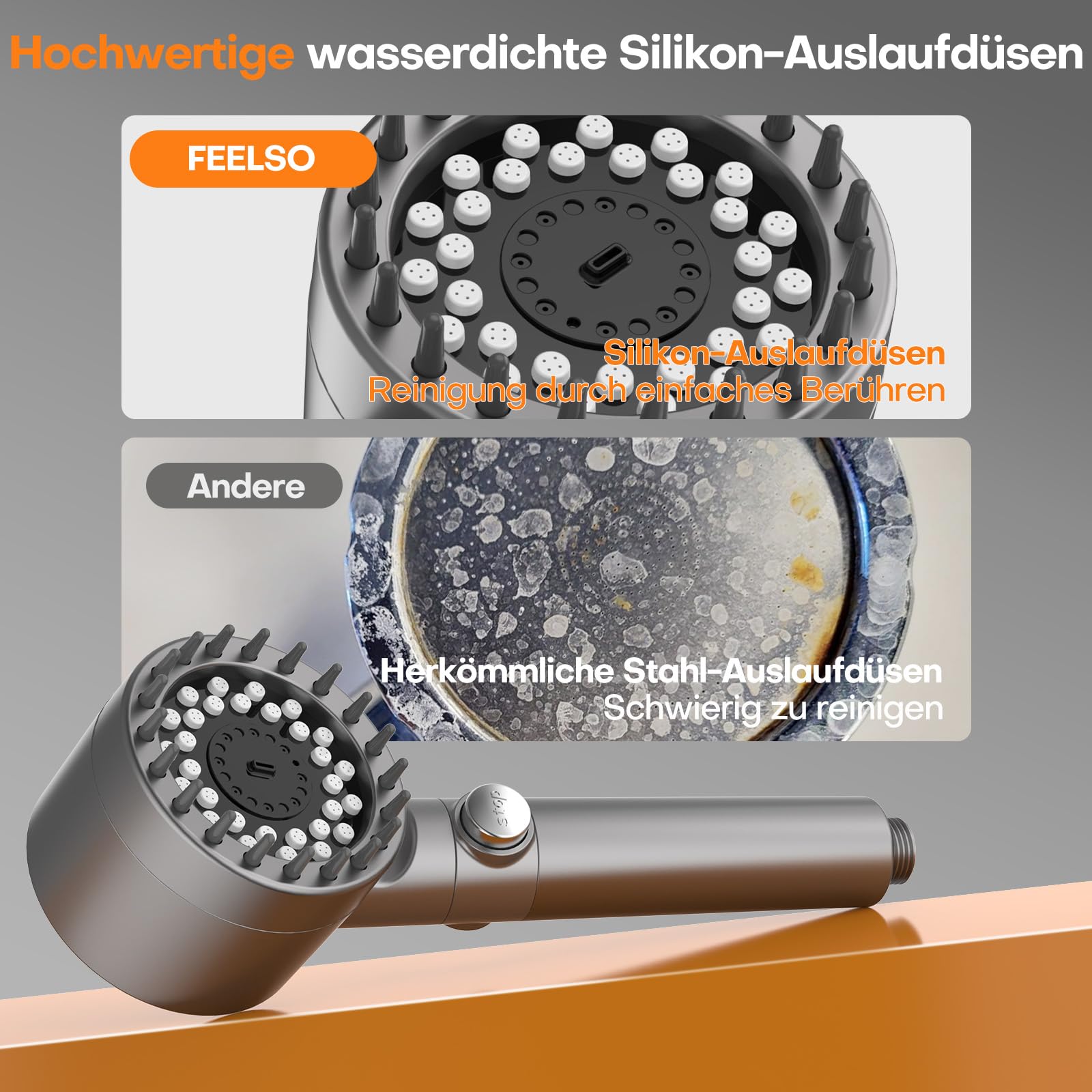FEELSO Hochdruck-Duschkopf mit 15-Schicht-Filter und Anti-Verstopfungsdüsen 2