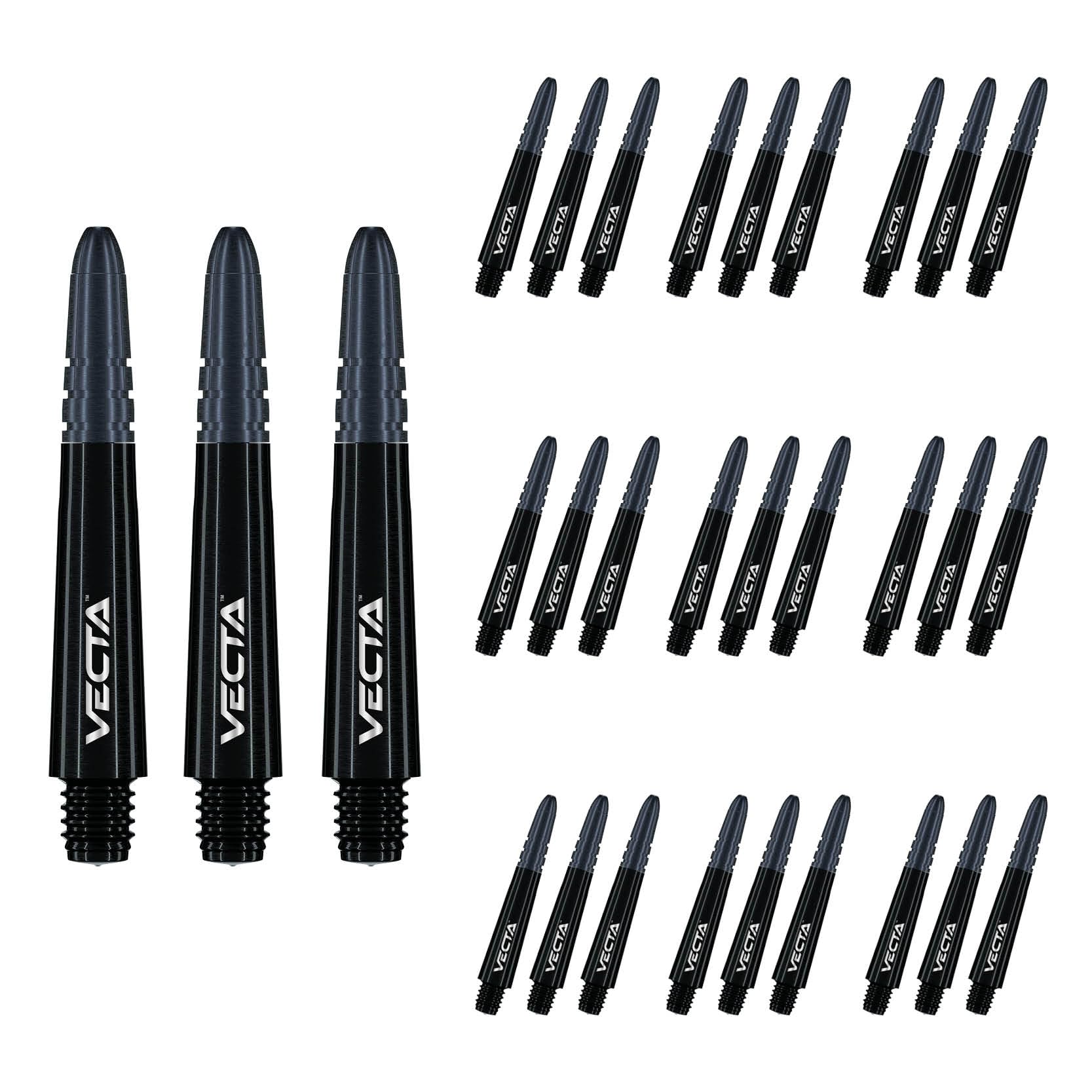 WINMAU Vecta Black Short Polycarbonate Dart Stems (Shafts) - 10 sets per pack (30 dart stems in total)