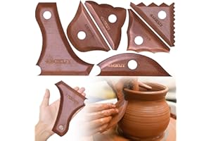 ALCKIJY Pottery Ribs 6 Pack | Pottery Trimming Textured Art Tools | Pottery Foot Shaper Prep Tools | Plaster Sculpting Rib Membrane Removal Tool | for Carving Clay Molds Ceramics | Solid Beech Wood
