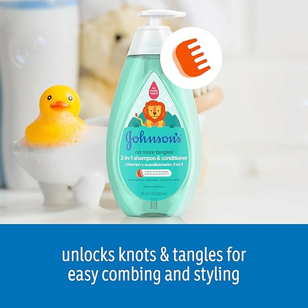 JOHNSON’S KIDS NO MORE TANGLES 2-IN-1 DETANGLING SHAMPOO & CONDITIONER FOR KIDS & TODDLERS, GENTLE & NO MORE TEARS, HYPOALLERGENIC & FREE OF PARABENS, SULFATES & DYES 20.3 FL. OZ