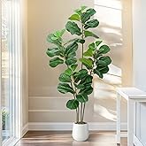 Artificial Fiddle Leaf Fig Tree with White Planter,6ft Tall Fake Plants with 4 Trunk,Faux Fig Trees Floor Plant in Pot,Fake Ficus Lyrata Trees for Indoor Living Room Bedroom Office Housewarming Gift