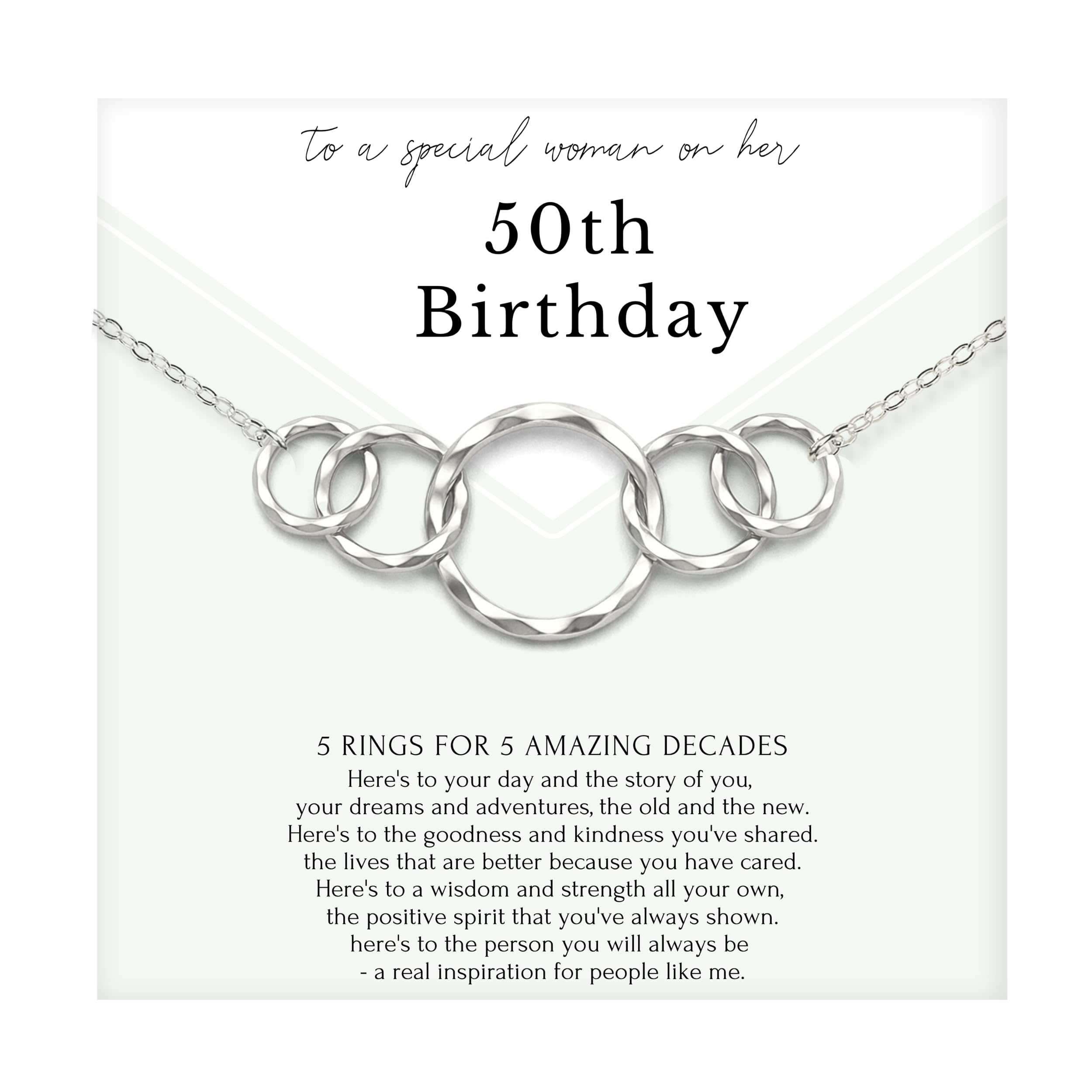 HOPE LOVE SHINE 50th birthday gift for woman • 5 rings for 5 decades • 50th birthday gift • Interlocking circle necklace gift for her • Sterling Silver